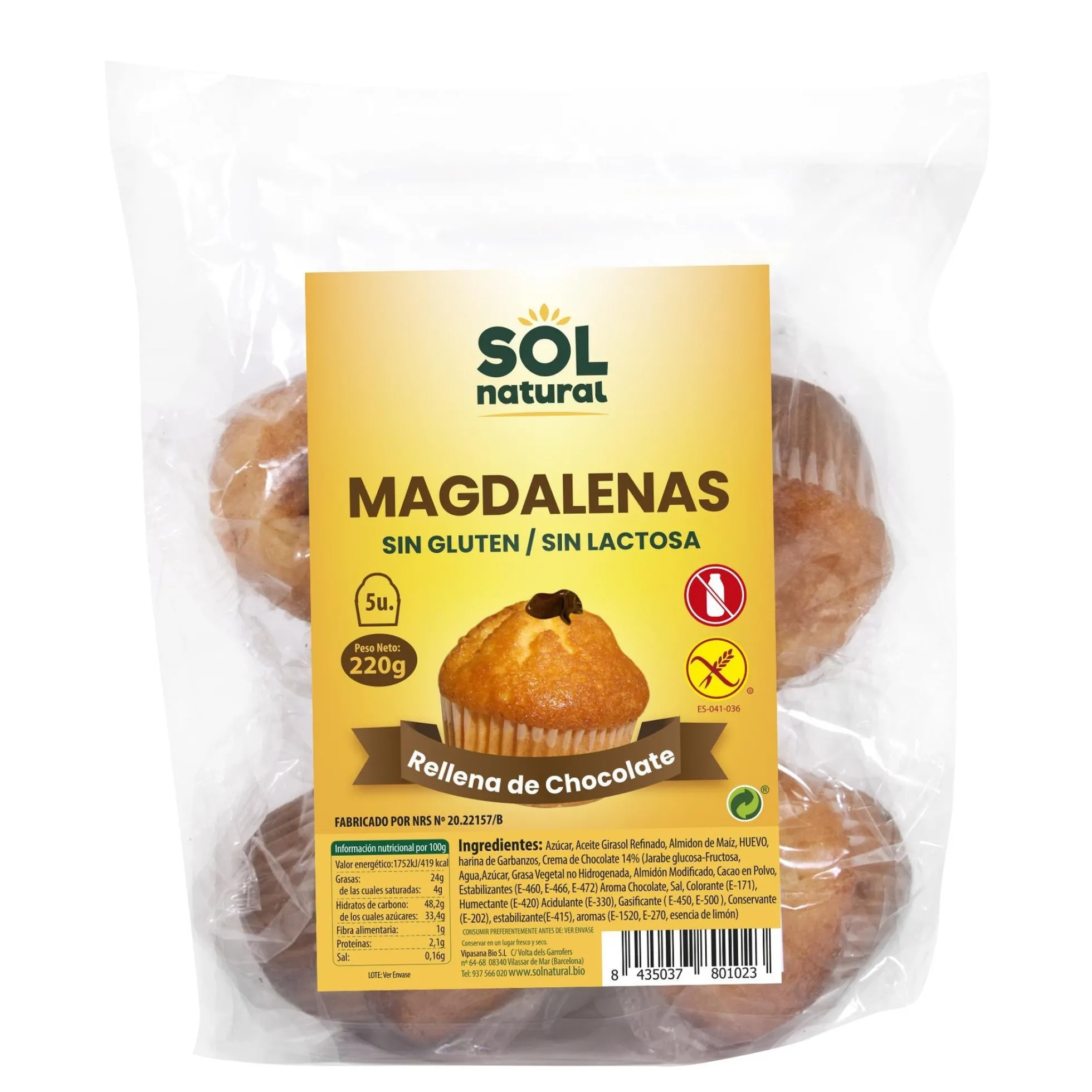 Magdalenas sin gluten con Chocolate Sol Natural 220 g