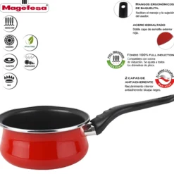 Magefesa Praga Cazo 16, Acero Esmaltado Vitrificado, En Granate, Inducción Y Lavavajillas