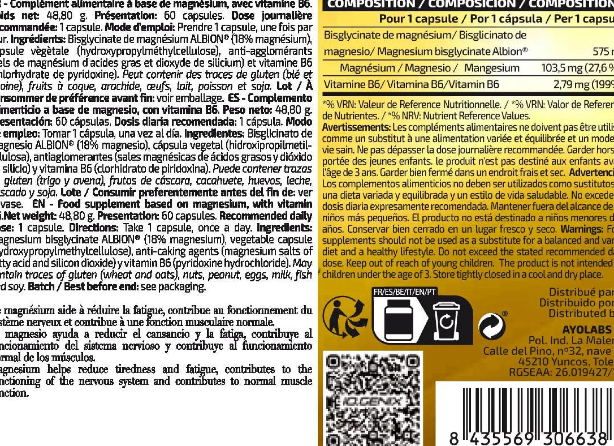 Magnesium Bisglycinate - 60 Cápsulas - Magnesio - Io.genix