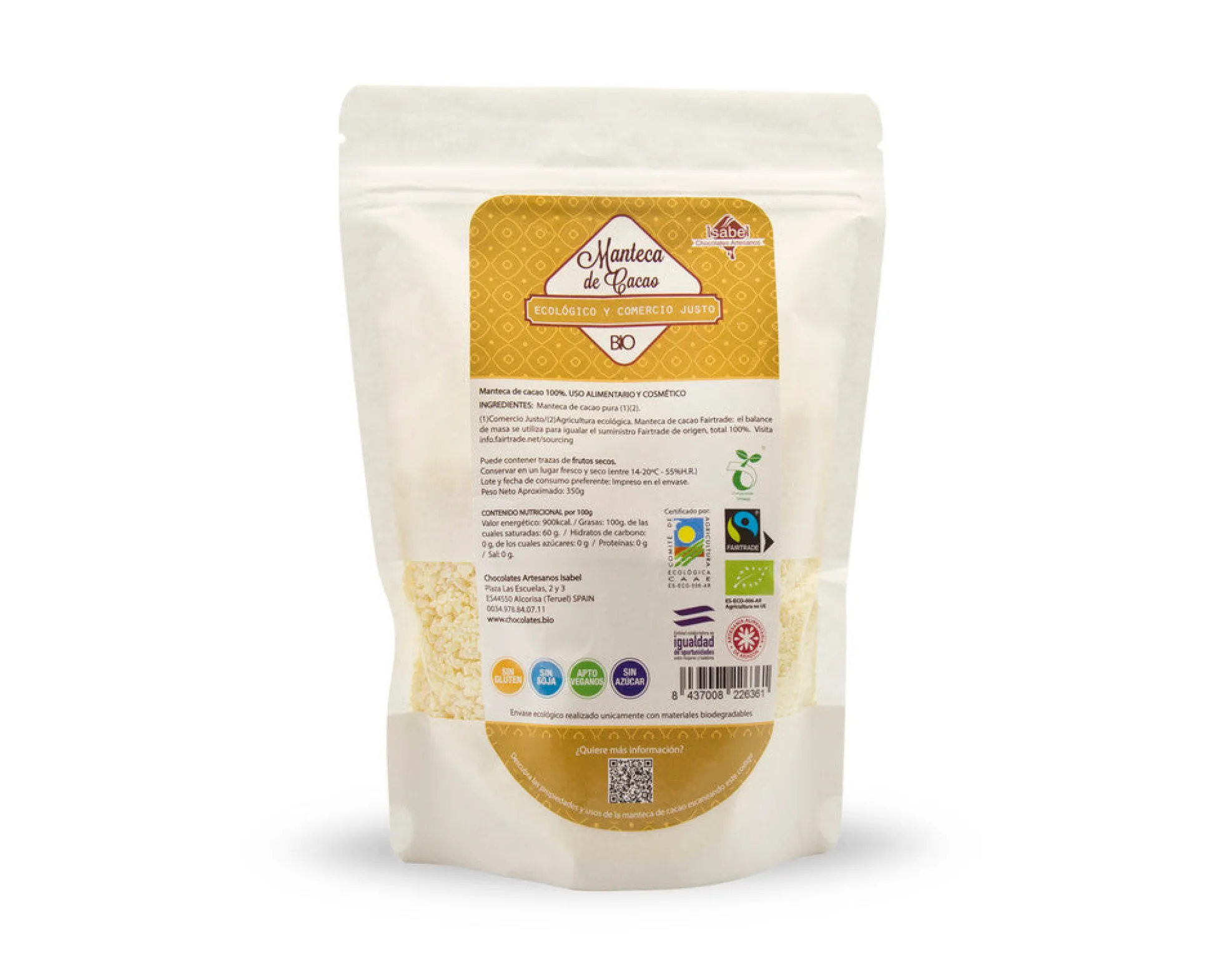 Manteca de cacao Bio Ecológica 100% pura.
