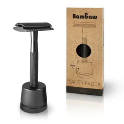 Maquinilla de afeitar de metal con soporte Bambaw Negra