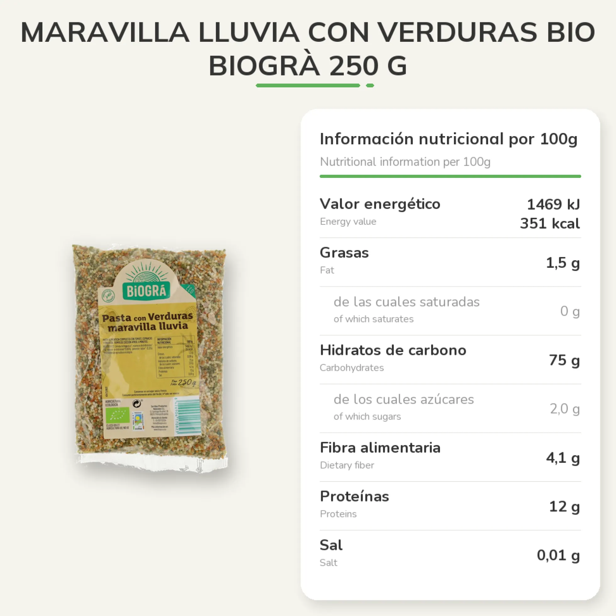 Maravilla lluvia con verduras BIO Biogrà 250 g