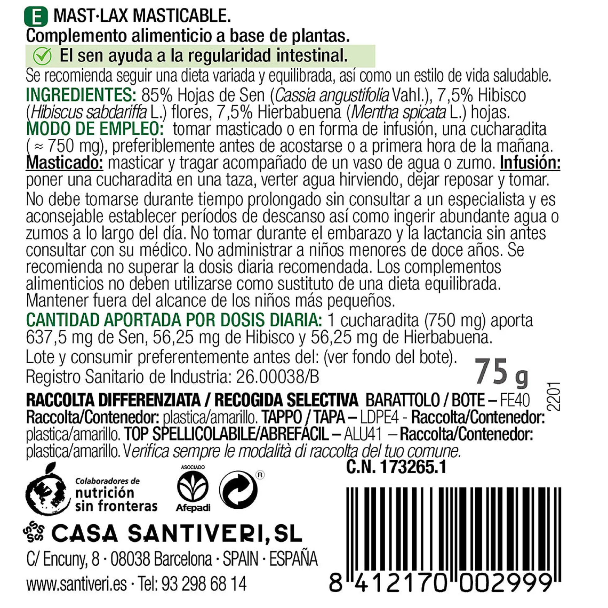 Mast-Lax Masticable Sanaflor Santiveri 75 g