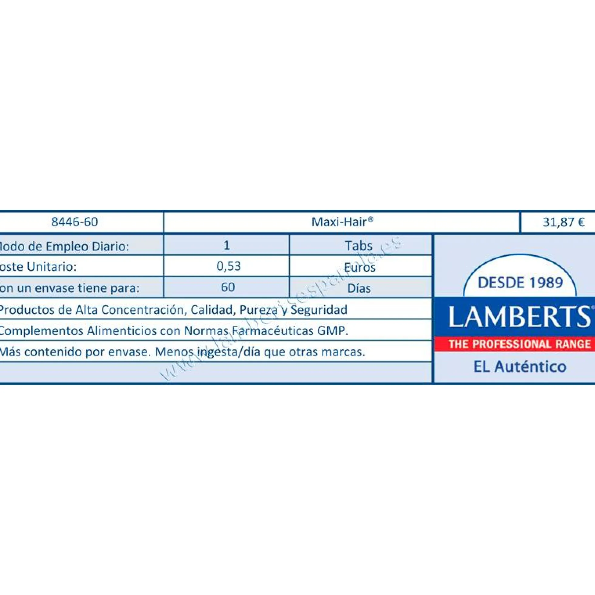 Maxi-Hair, Lamberts, 60 tabletas