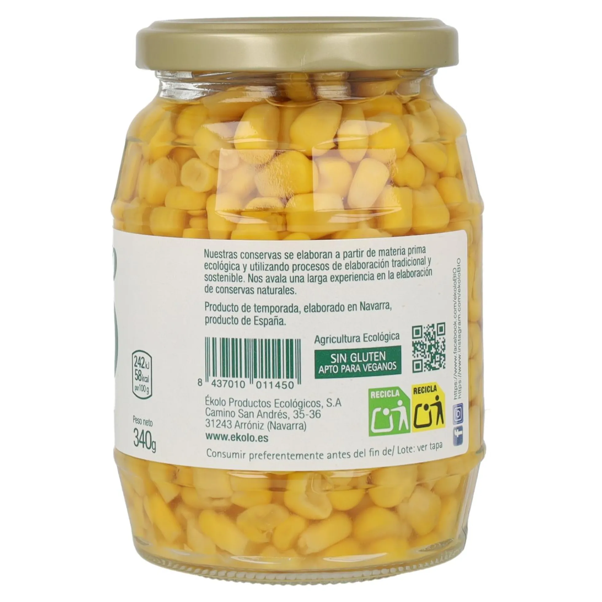 Maíz Dulce Bio Ekolo 210 g