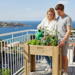 Mesa De Cultivo Elevada De Madera Tratada 80x40x80 Cm Gardenbrico S80 Hortalia