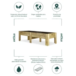 Mesa De Cultivo Elevada Madera Tratada Exterior Hortalia Gardenbrico XXl40 200x80x40 Cm
