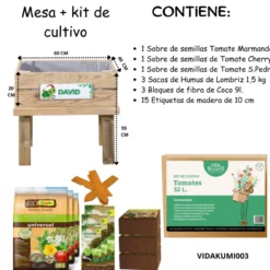 Mesa De Cultivo Infantil De Madera Con Kit De Cultivo De Tomates Variados| Vidahuerto