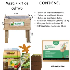 Mesa De Cultivo Infantil De Madera Con Kit De Cultivo Medicinales| Vidahuerto