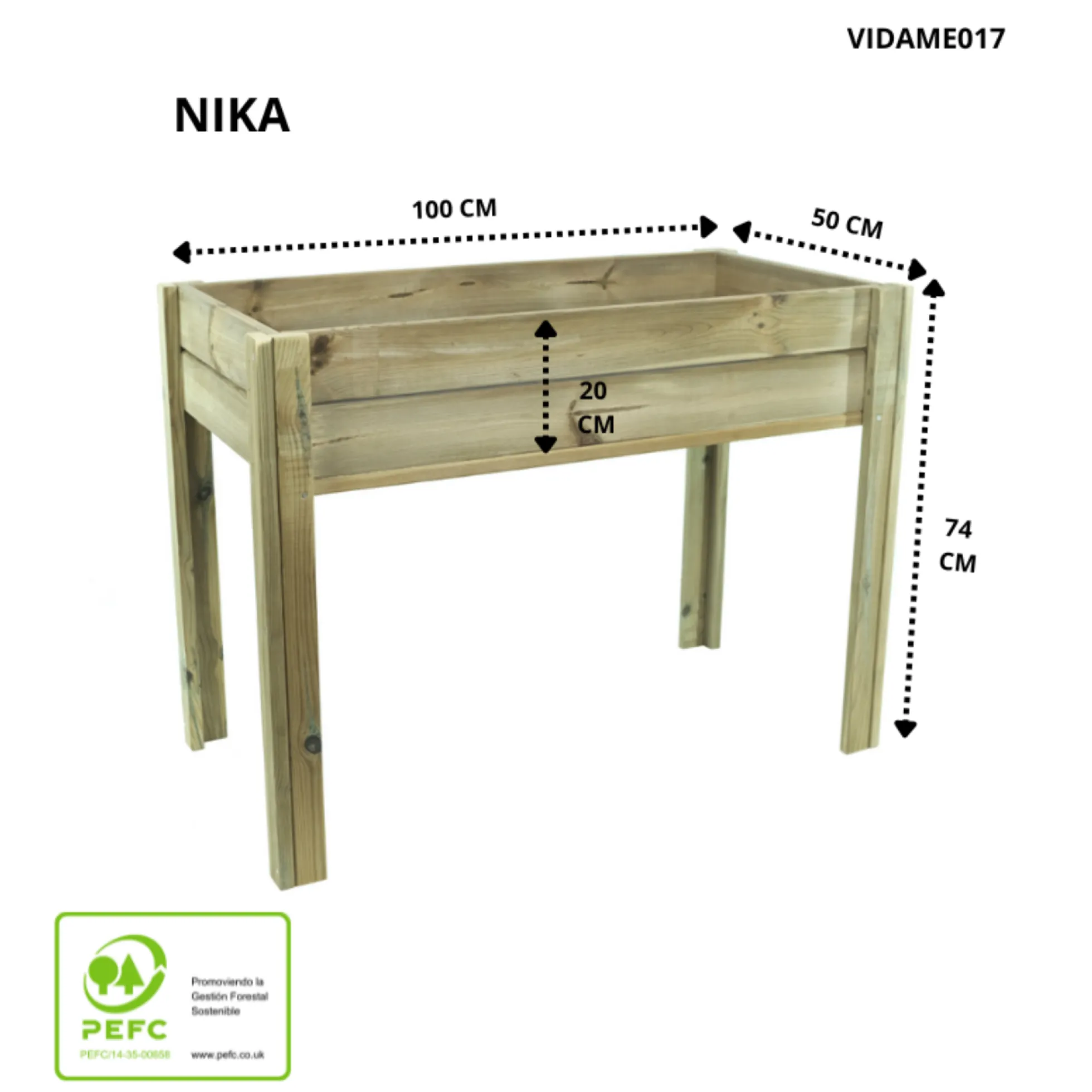 Mesa De Cultivo Nika Madera Rectangular 100x50x74 Cm - Vidahuerto.