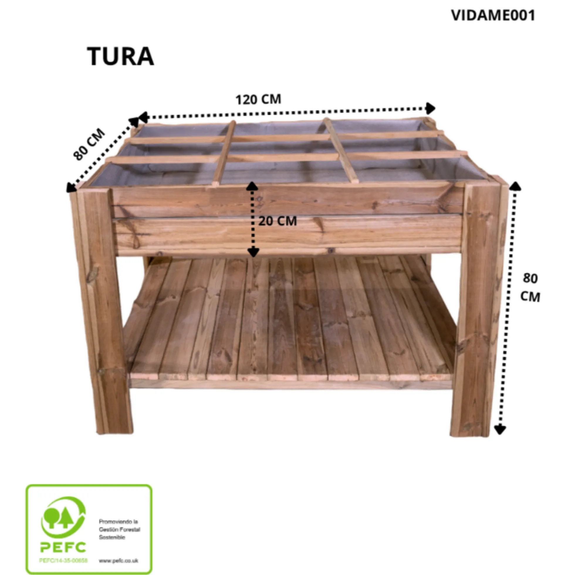 Mesa De Cultivo Tura Profunda 20cm Vidahuerto Con Bandeja Y Separadores 120x80x80 Cm.