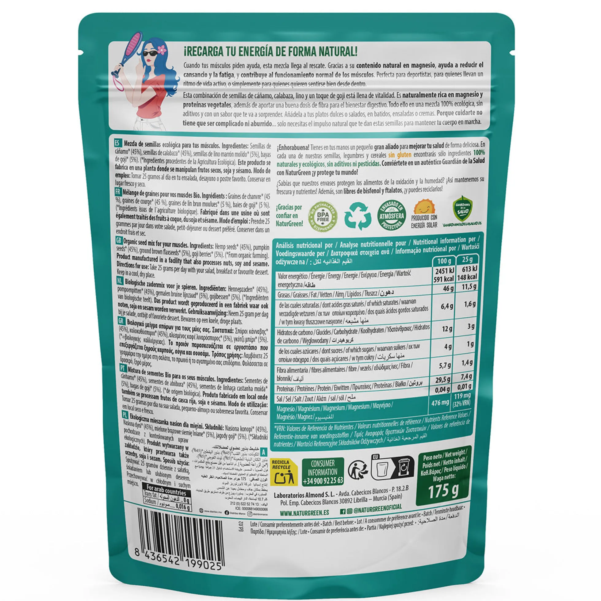 Mezcla de Semillas SmartMix Protein Bio NaturGreen 175 g