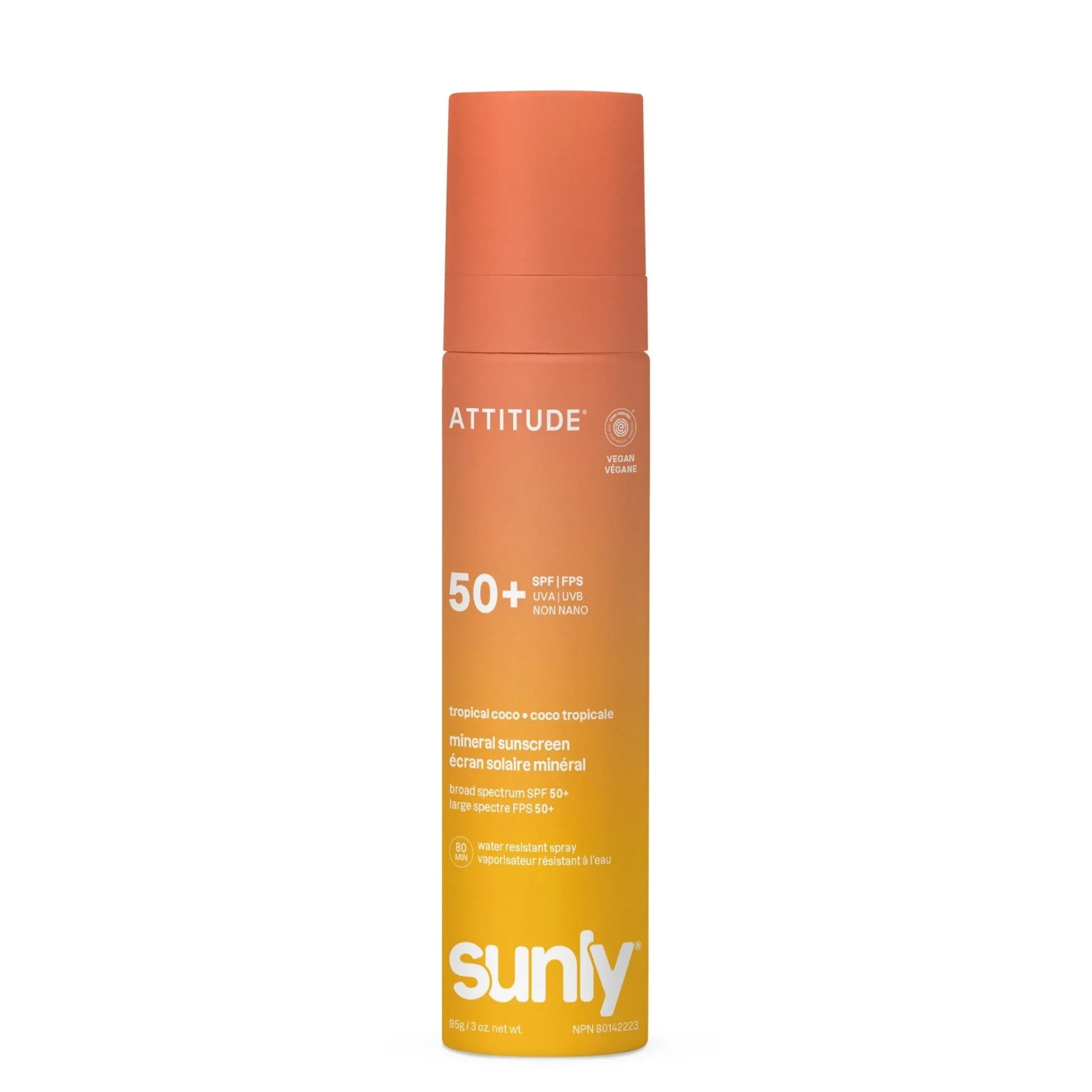 Mineral sunscreen Spray Face & Body SPF 50 Coco tropicale Attitude Sunly 75 ml
