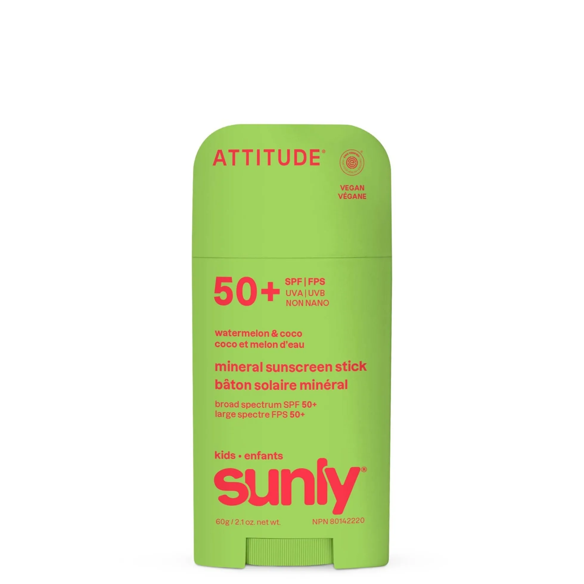 Mineral sunscreen Stick Face & Body Kids SPF 50 watermelon coco Attitude Sunly 60 g