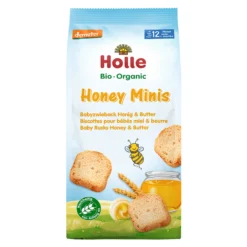 Mini biscotes de bizcocho ecológicos con miel y mantequilla Demeter para bebés a partir 12 meses Holle 100gr