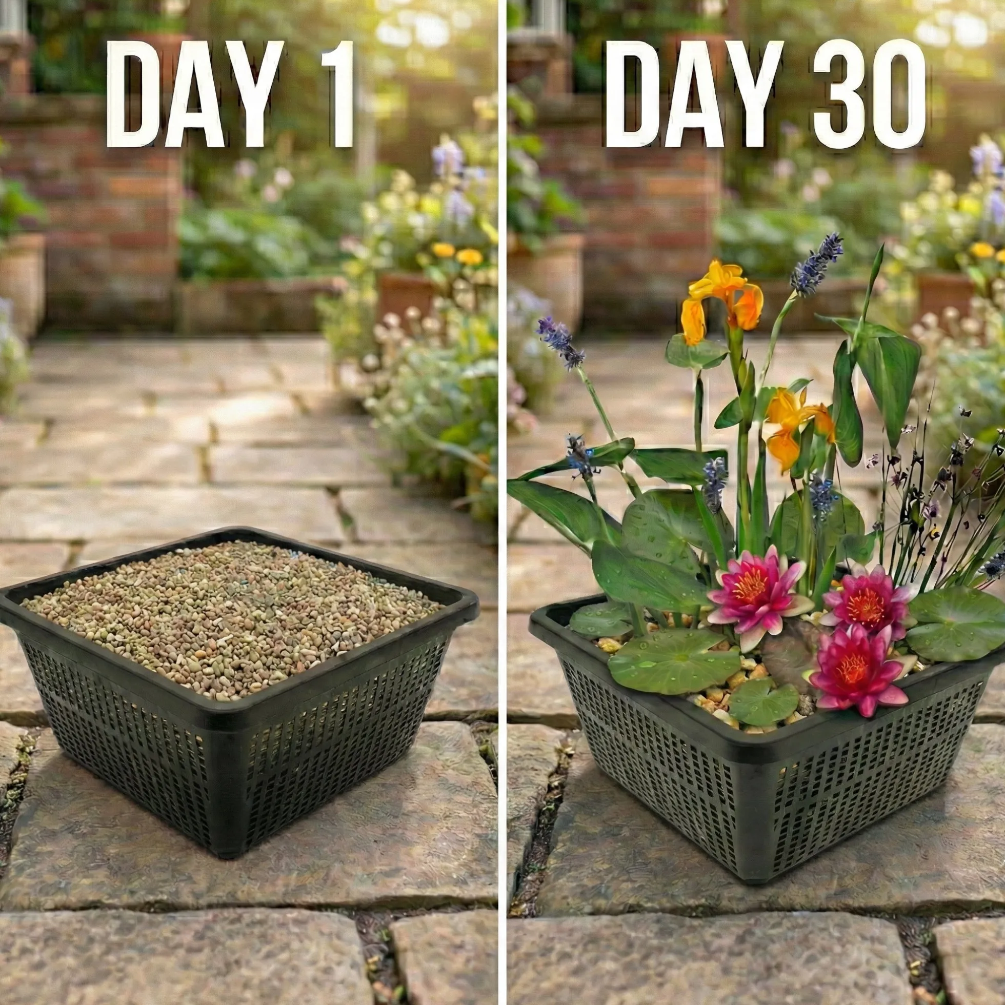 Mini Plantas Estanque Set Blanco - 4 Plantas Cesta Sustrato Abono