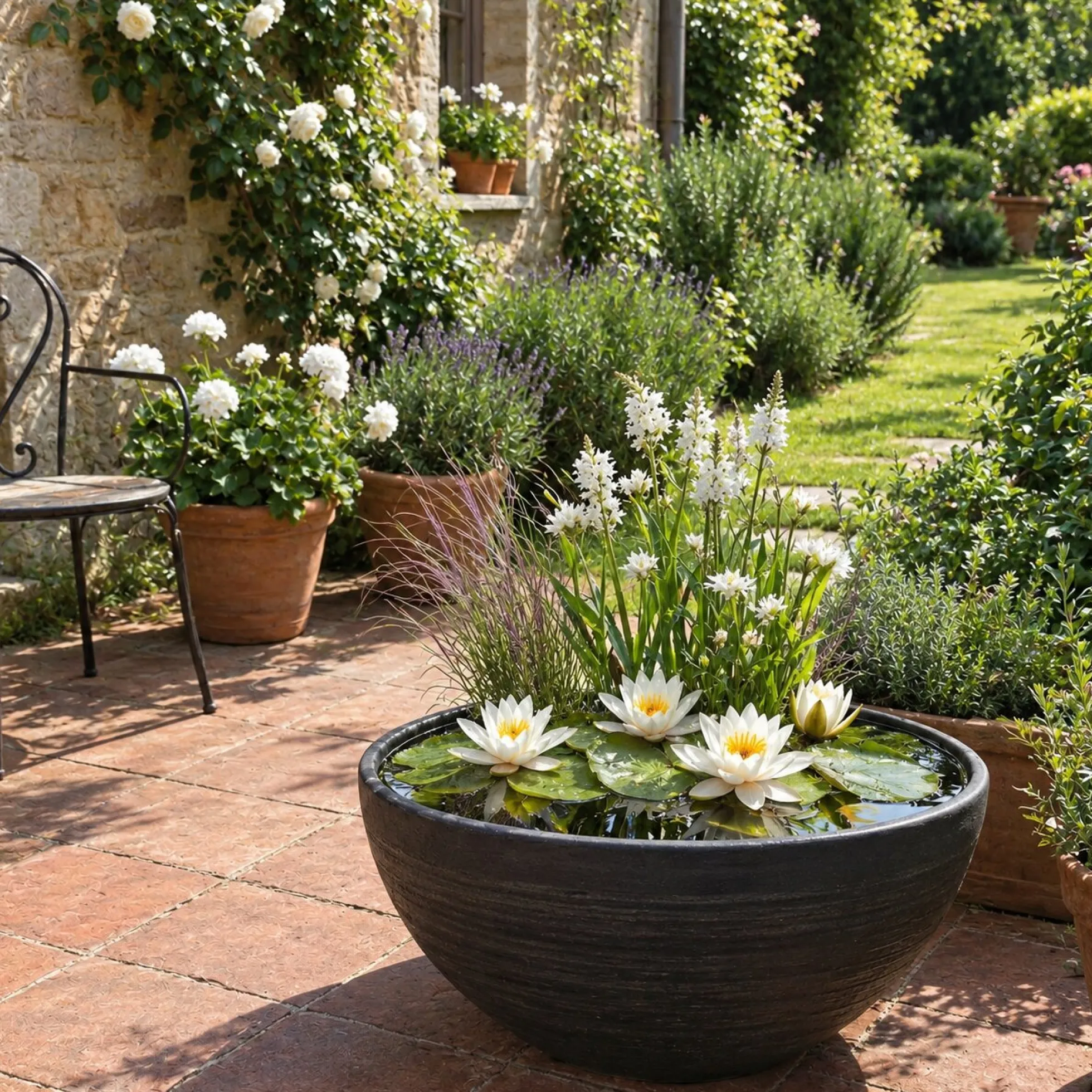 Mini Plantas Estanque Set Blanco - 4 Plantas Cesta Sustrato Abono