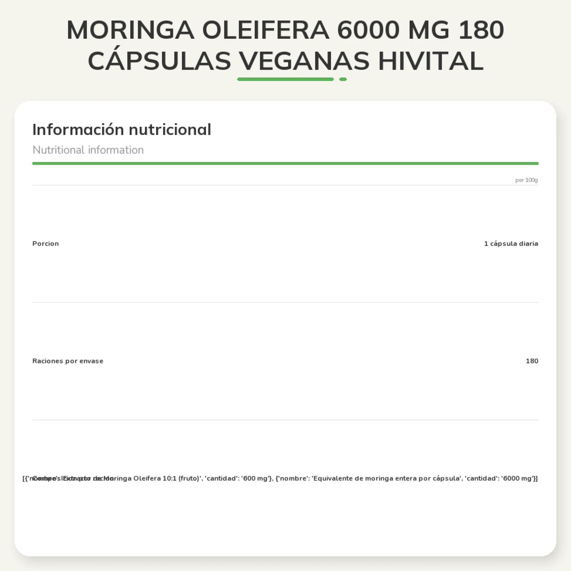 Moringa oleifera 6000 mg 180 cápsulas veganas Hivital