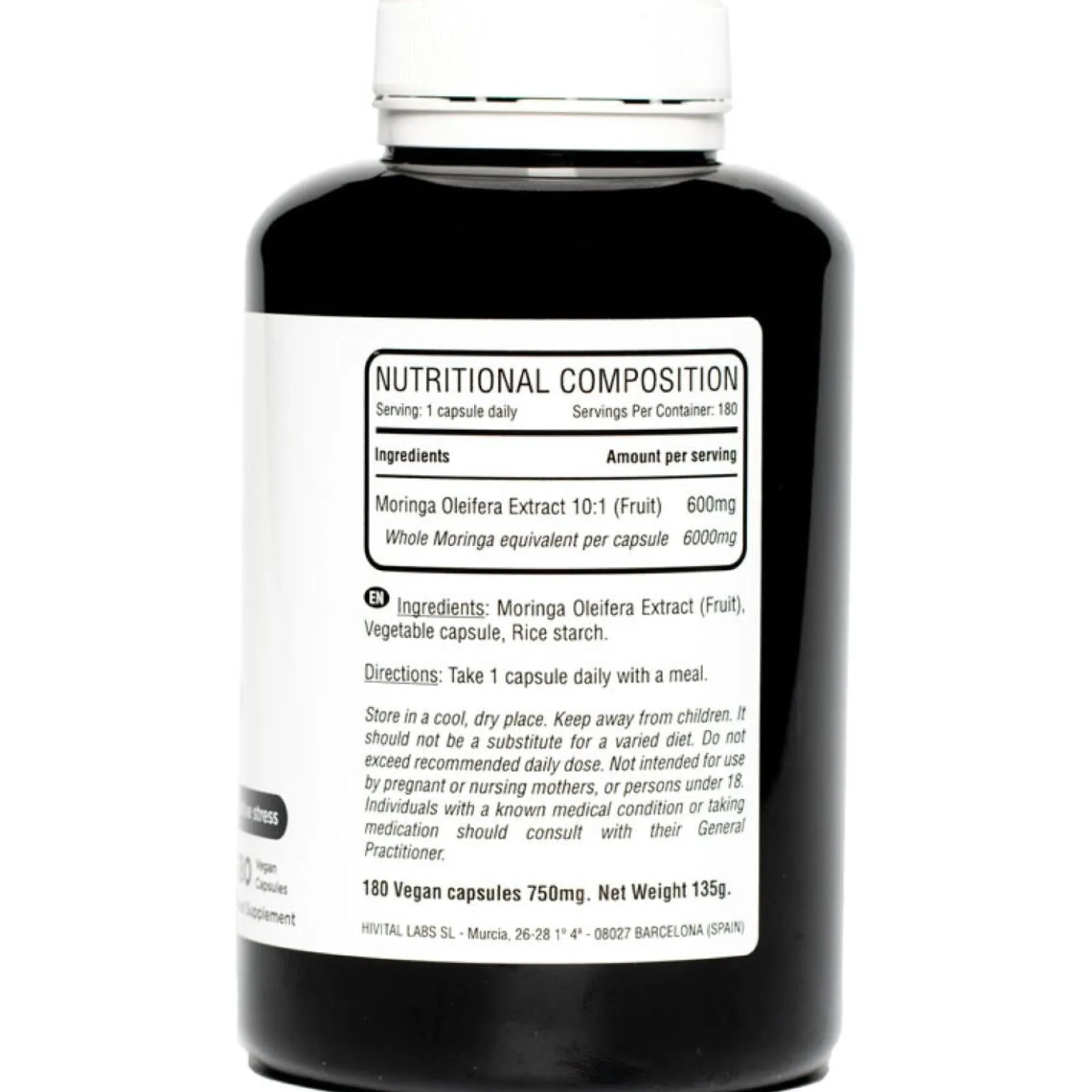 Moringa oleifera 6000 mg 180 cápsulas veganas Hivital