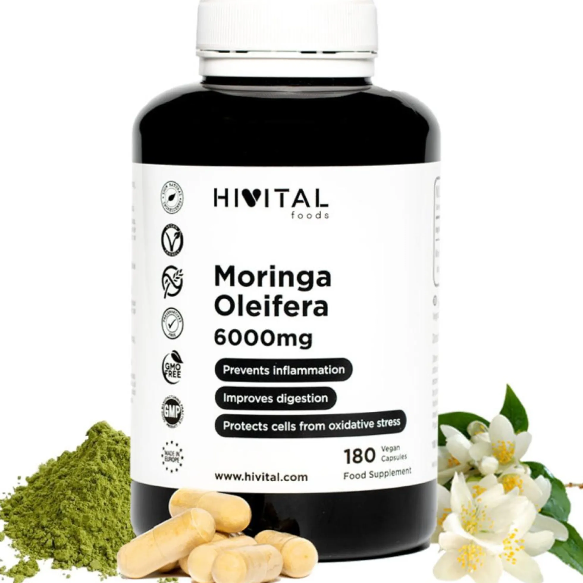 Moringa oleifera 6000 mg 180 cápsulas veganas Hivital