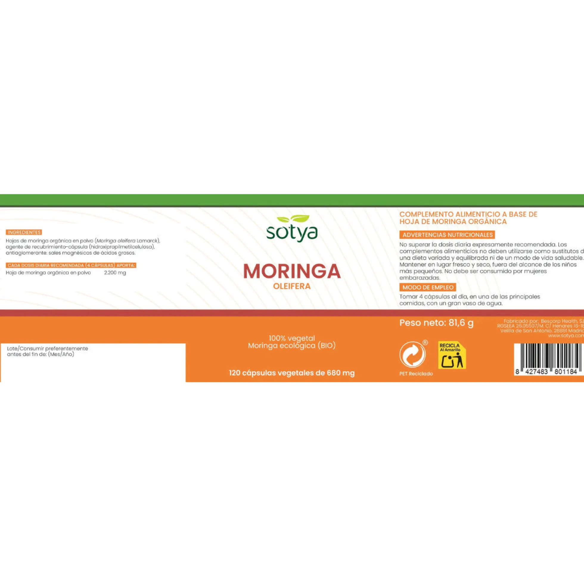 Moringa Oleifera Sotya 120 cápsulas vegetales