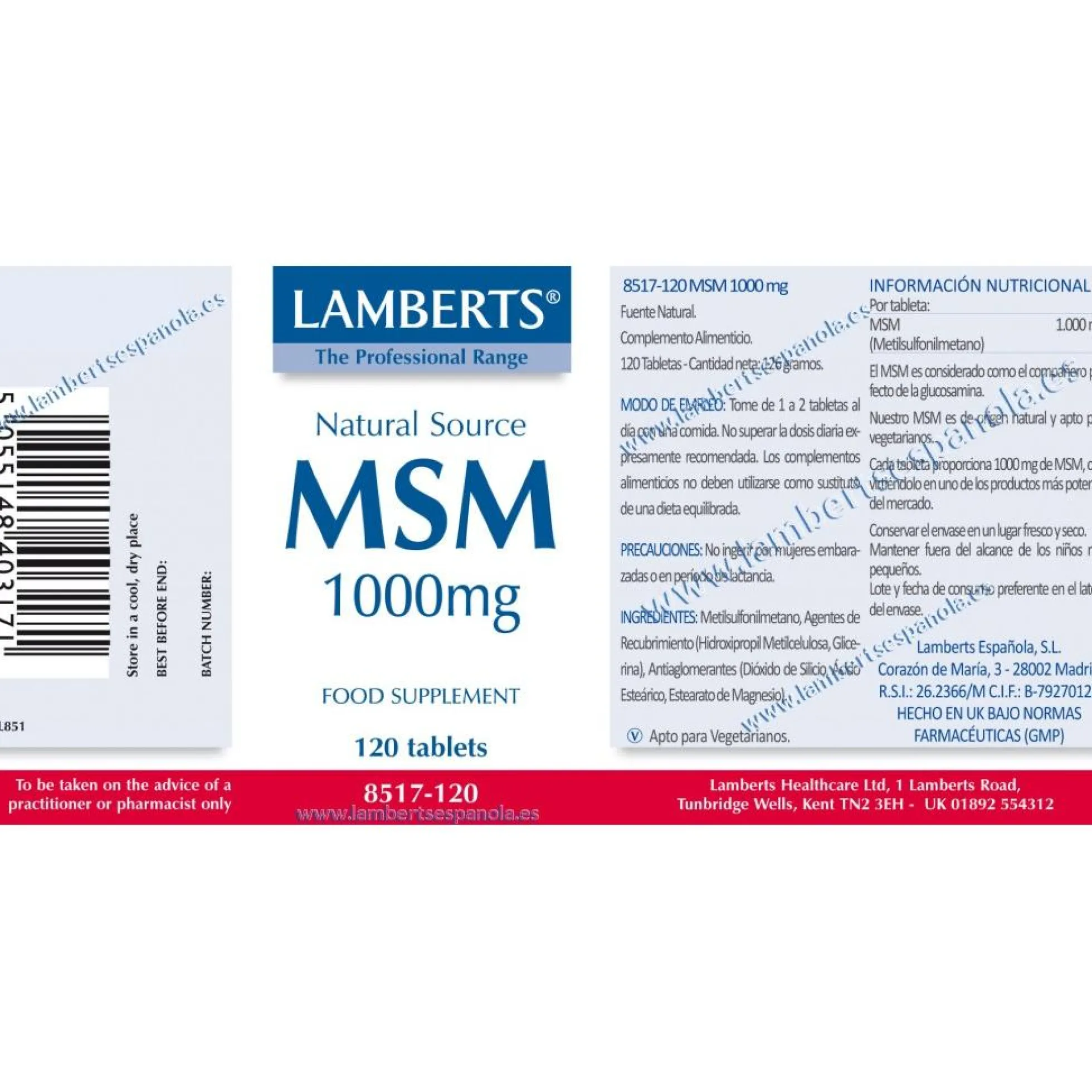 MSM 1000 mg de Fuente Natural Lamberts 120 tabletas