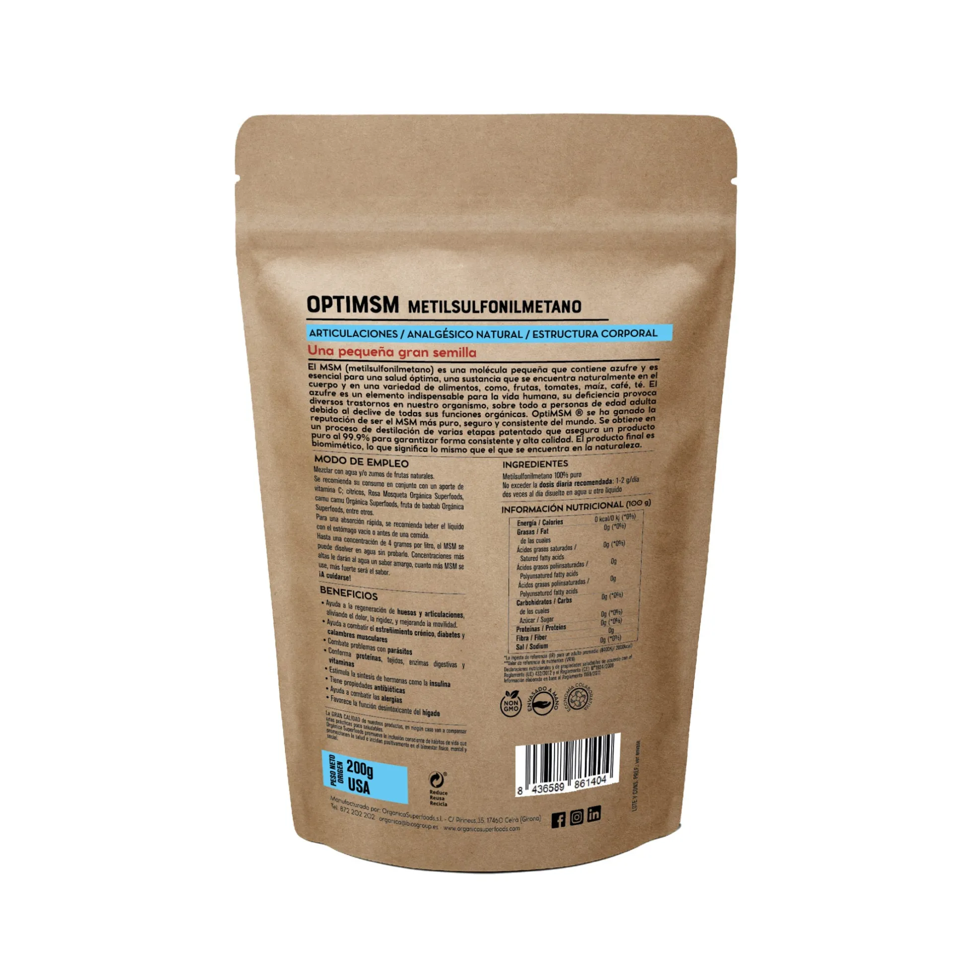 Msm Optim 200g - Orgánica Superfoods