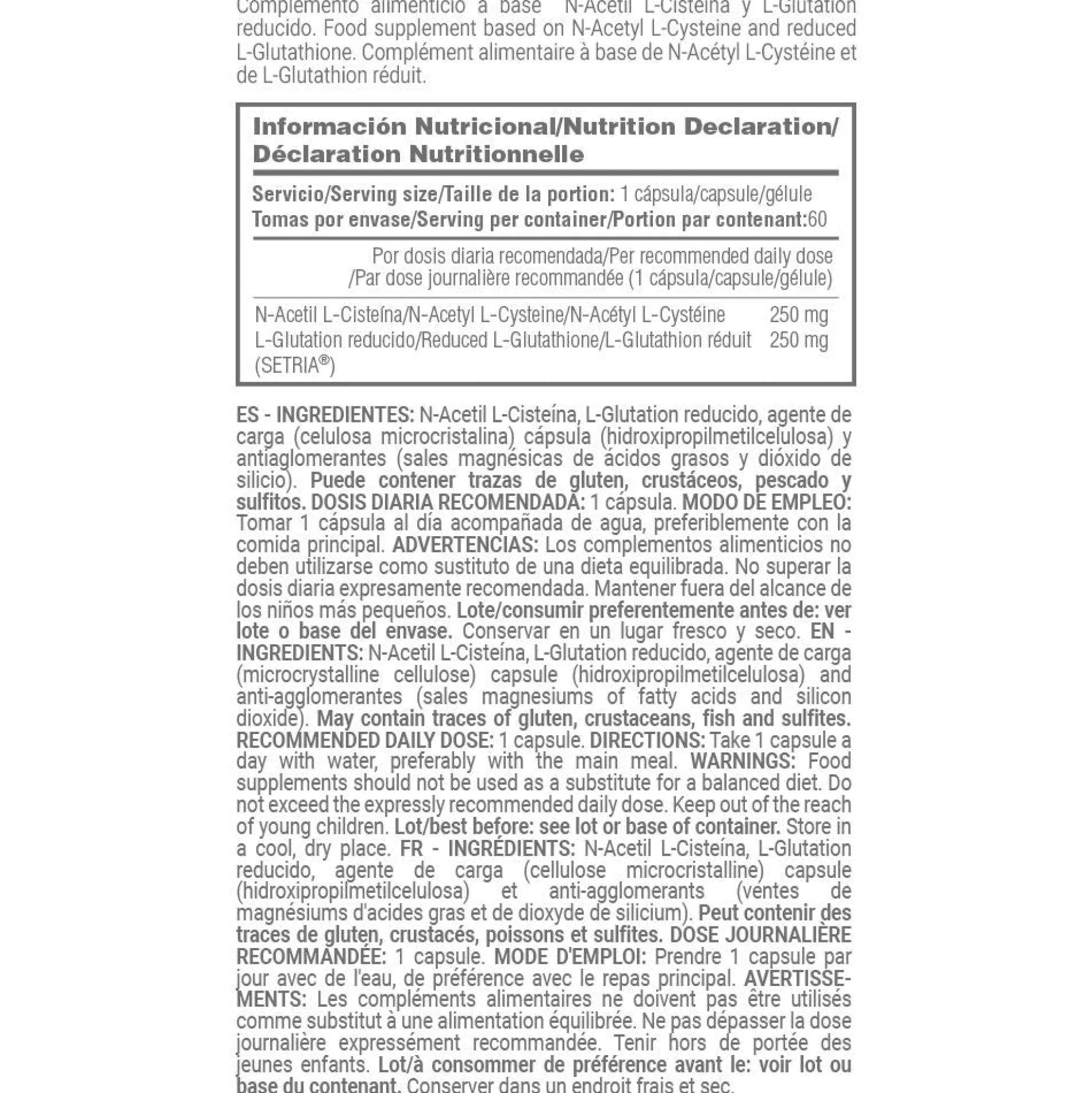 Nac & Glutatión - 60 Cápsulas Vegetales - Antioxidante - Masmusculo