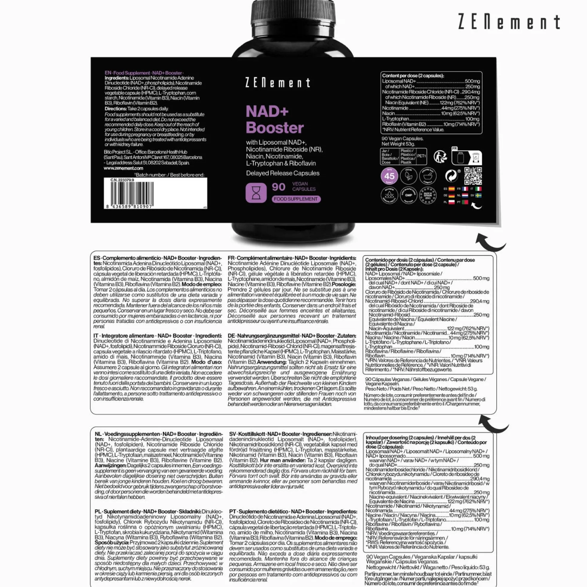 NAD+ Booster Zenement 90 Cápsulas Veganas