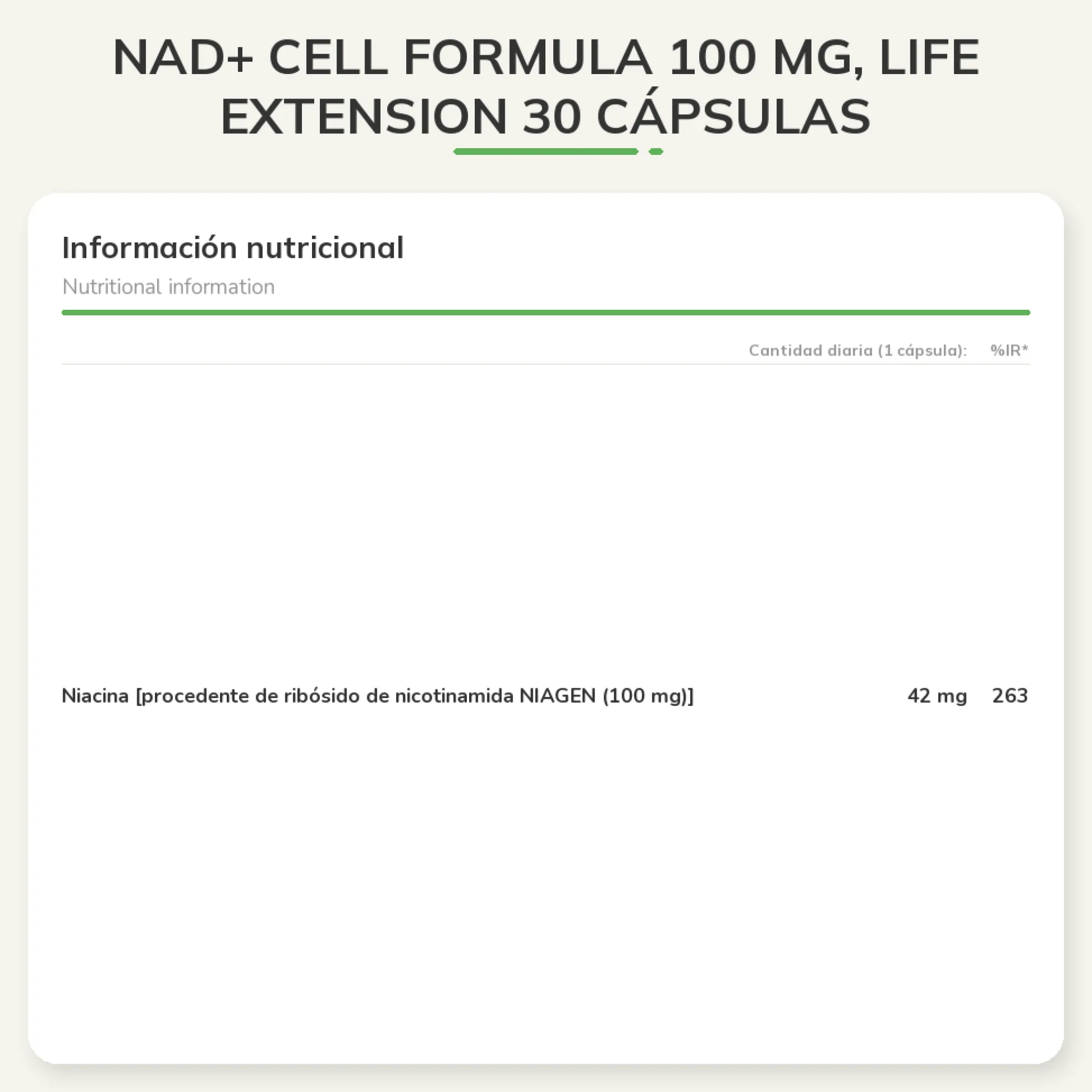 NAD+ Cell Formula 100 mg, Life Extension 30 cápsulas