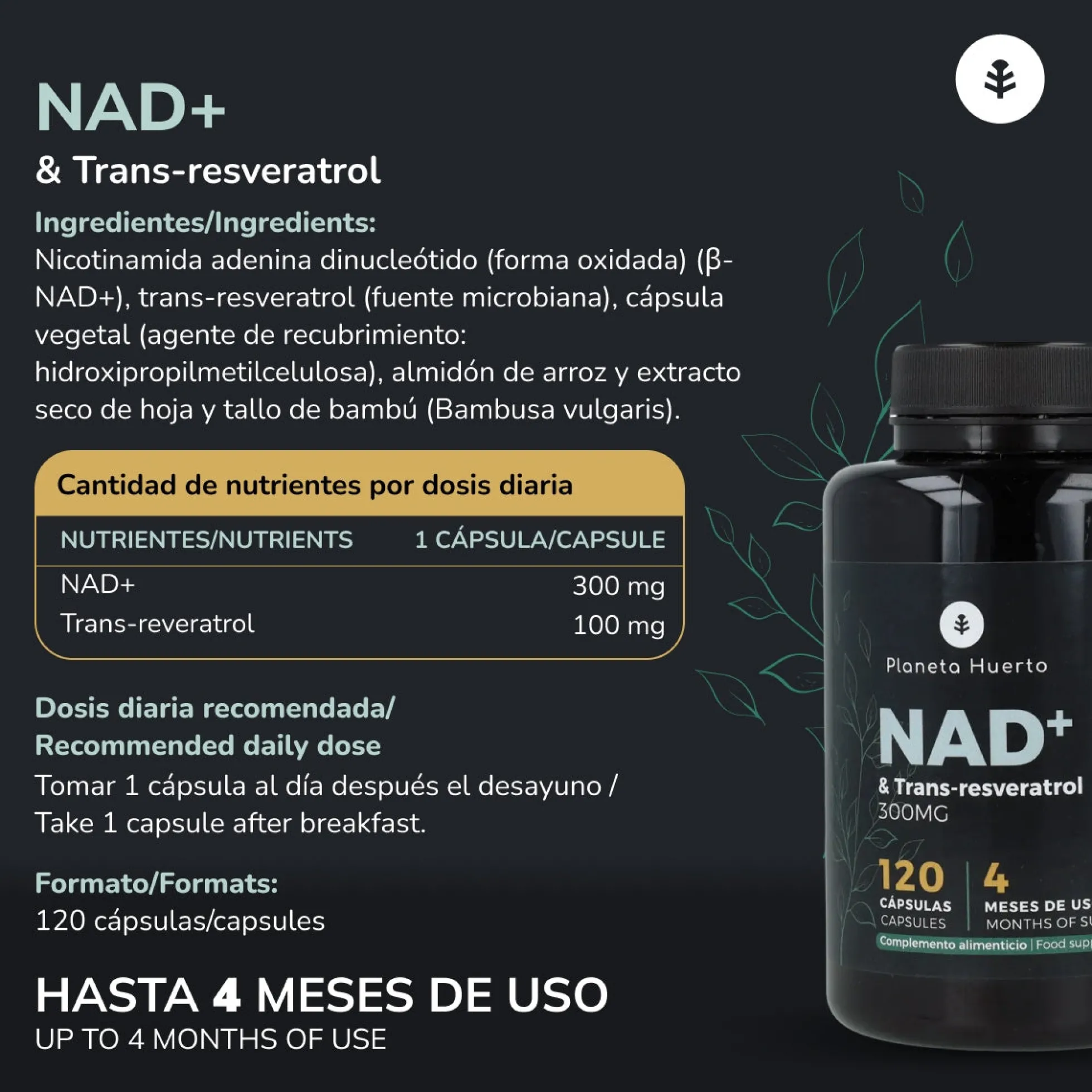 NAD+ Transresveratrol Planeta Huerto 120 cápsulas