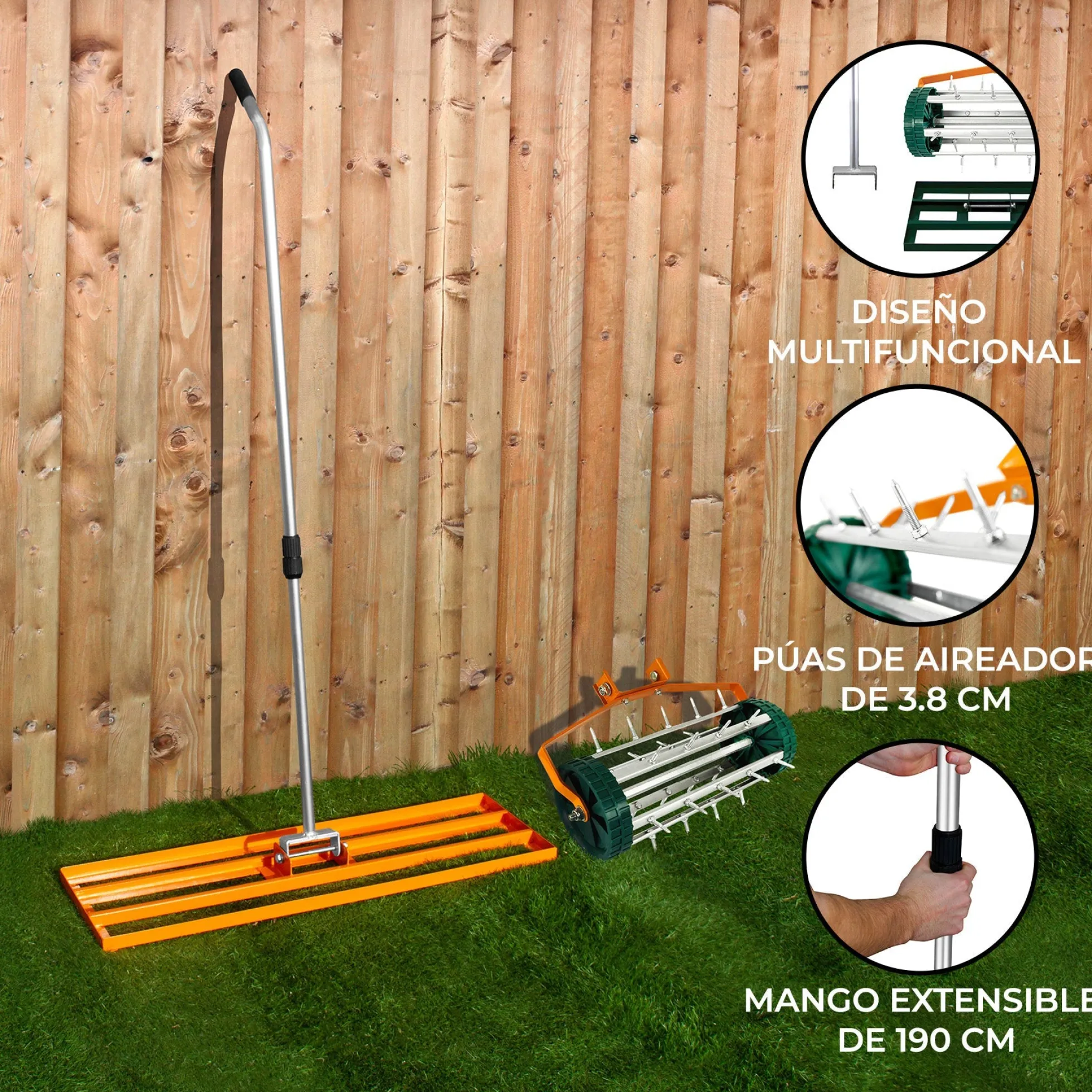 Nivelador De 100 Cm Y Aireador De Césped – Naranja