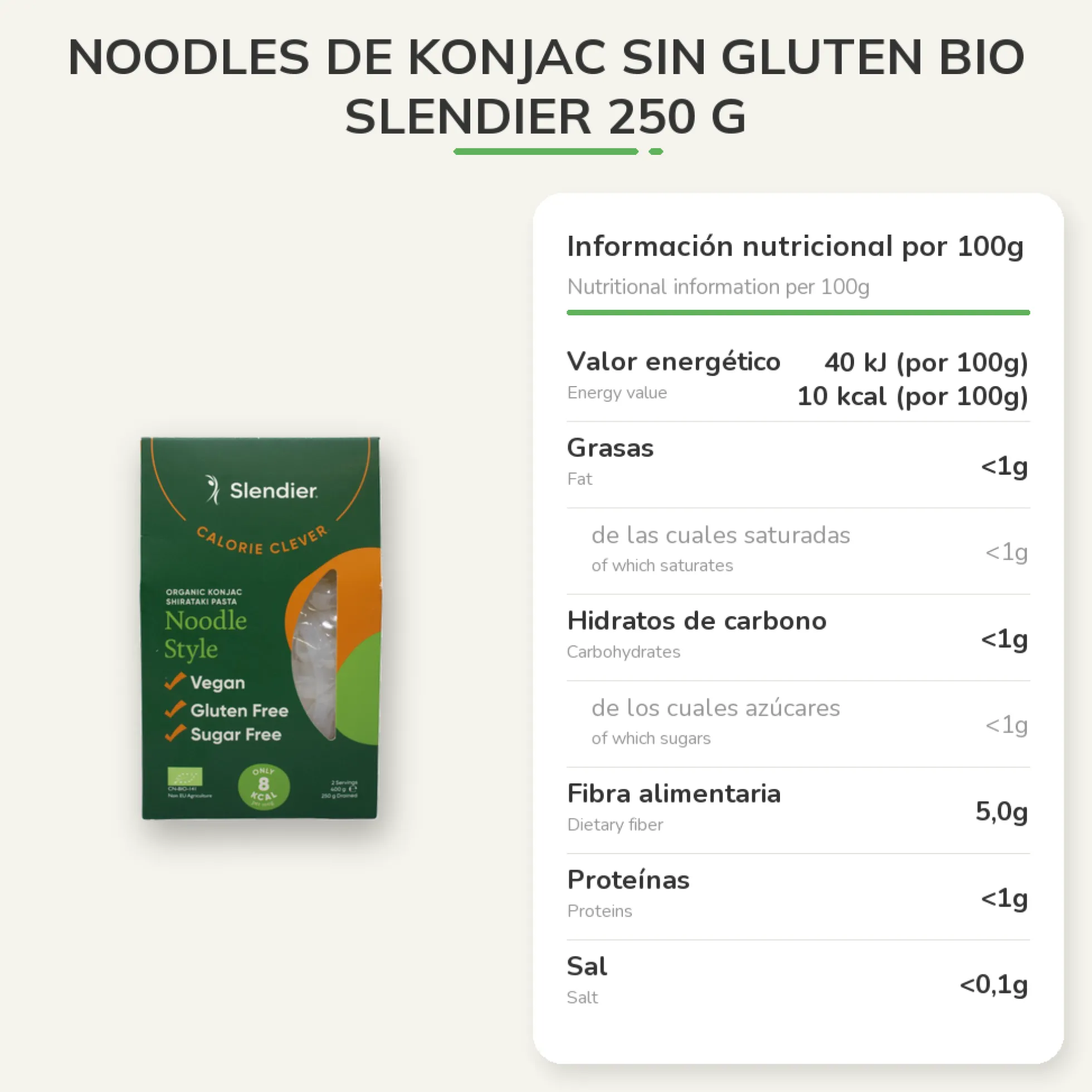 Noodles de Konjac Sin Gluten bio Slendier 250 g