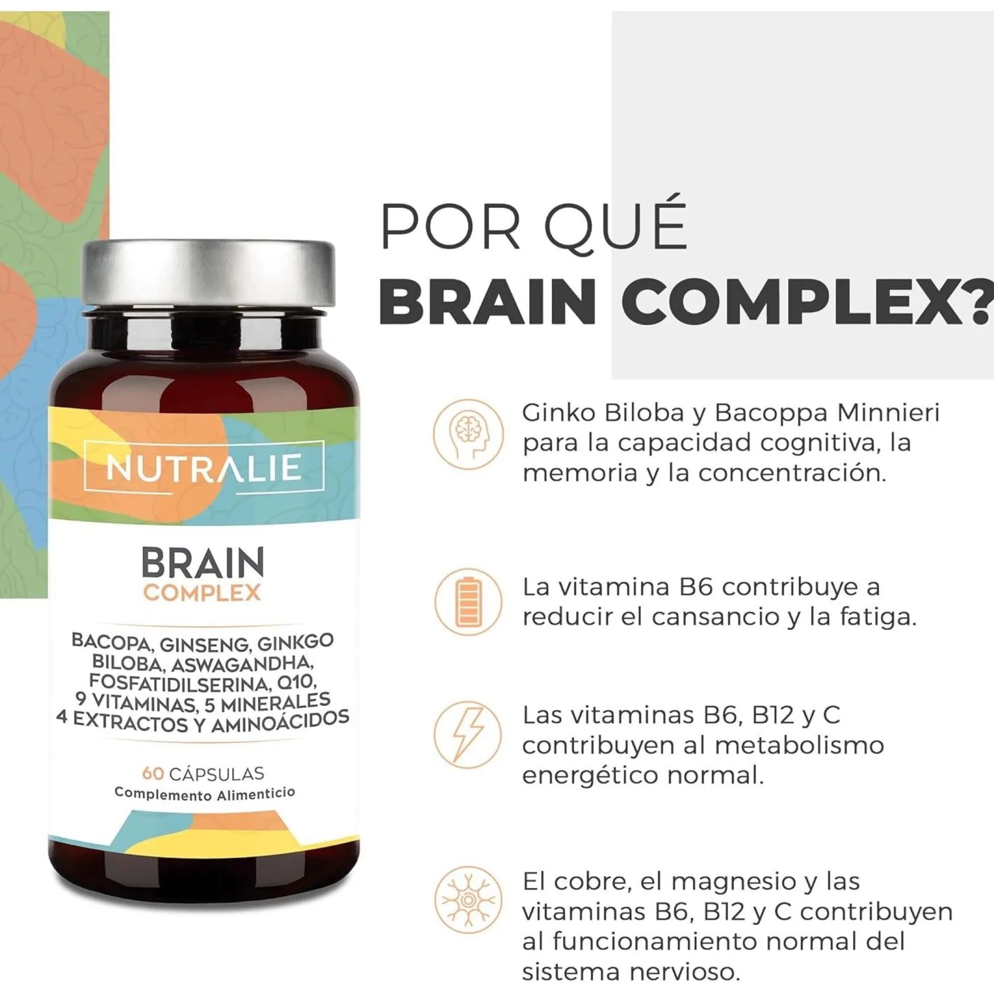 Nutralie Brain Complex Nootrópico con Agilidad Mental 60 Cápsulas