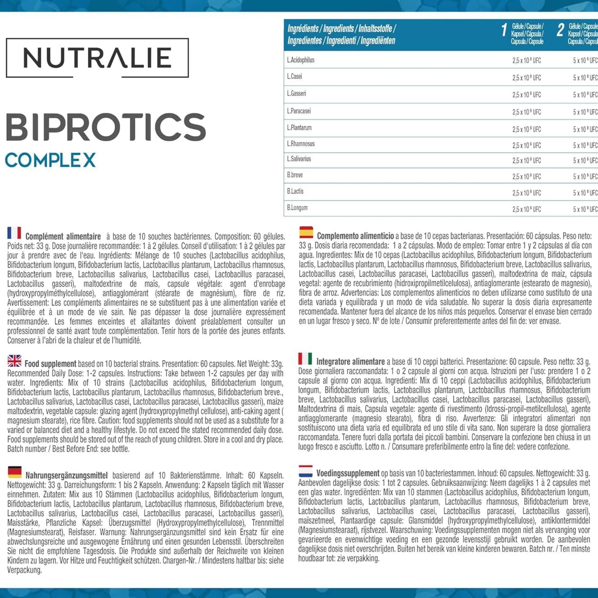 Nutralie Probióticos intestinales 10 cepas 60 Cápsulas