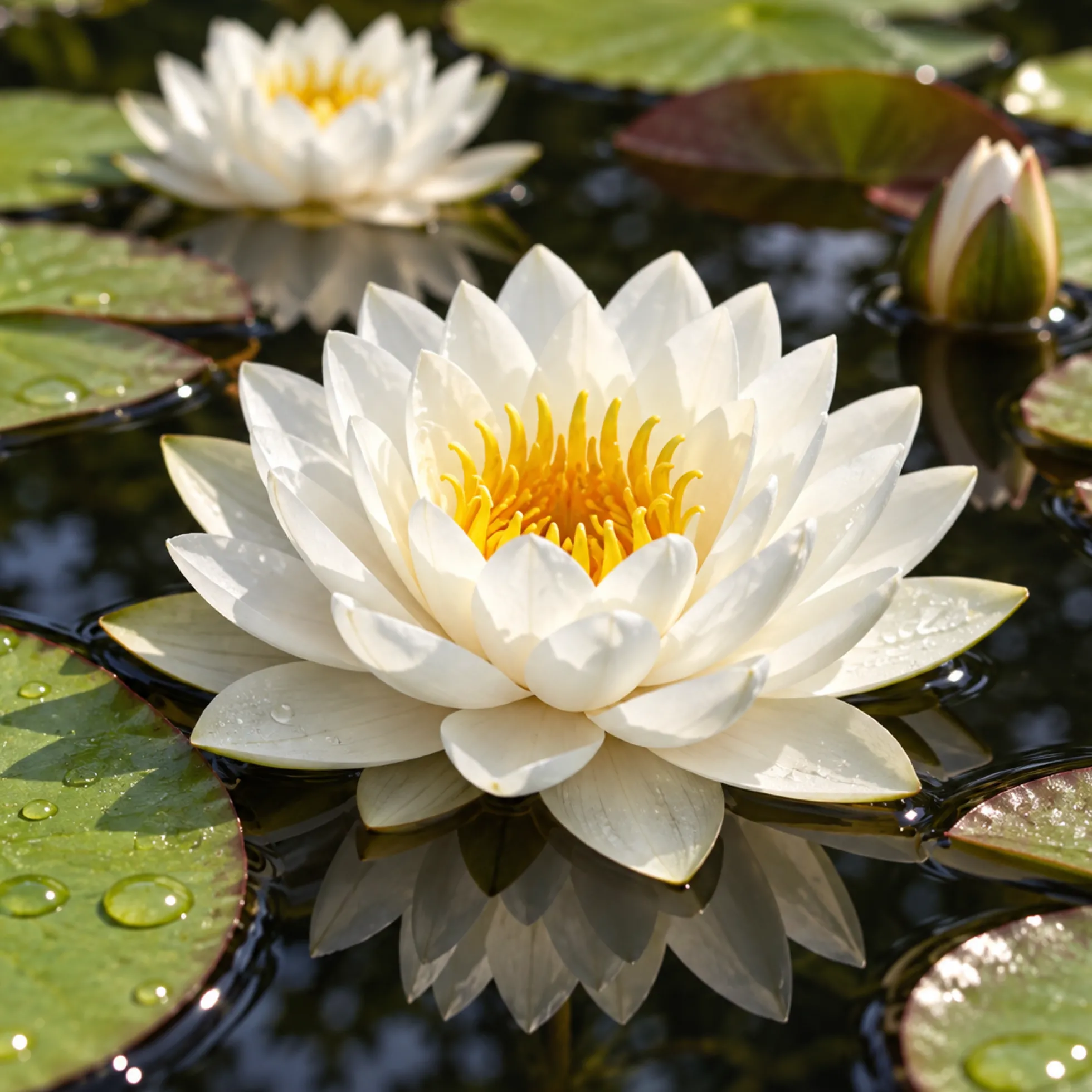 Nymphaea Bambi Nenúfar Estanque - Floración - Resistente - Con Cesta