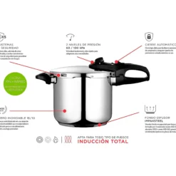 Olla A Presión 6 Litros, Inducción, Express Super Rápida, Acero Inoxidable 18/10, Todas Cocinas Fagor Duo 6 Plata