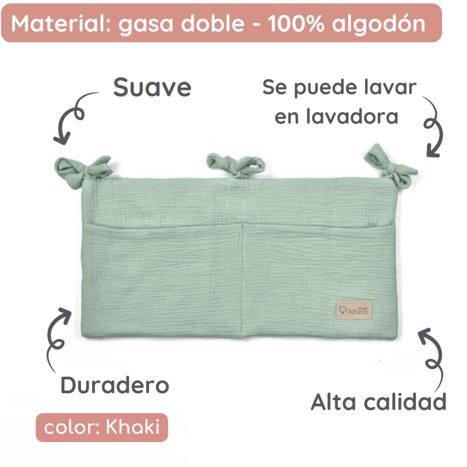 Organizador De Cuna Con Compartimentos Muselina Salvia