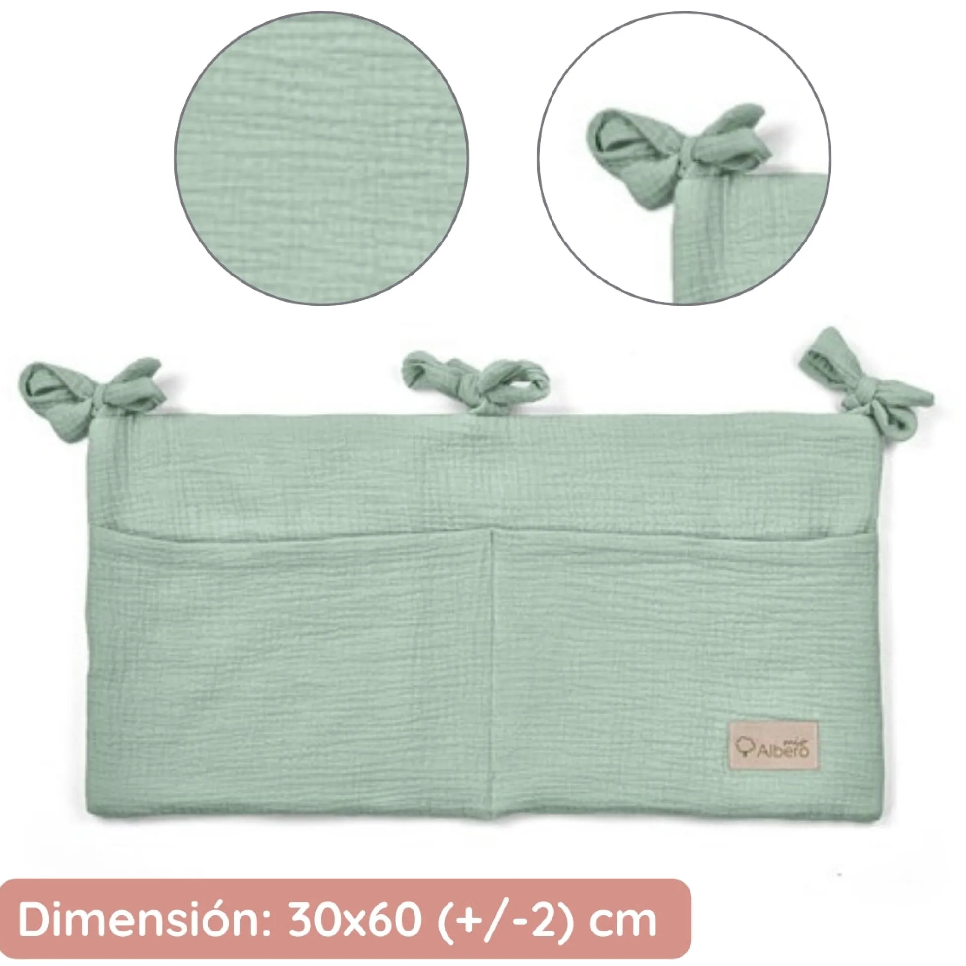 Organizador De Cuna Con Compartimentos Muselina Salvia