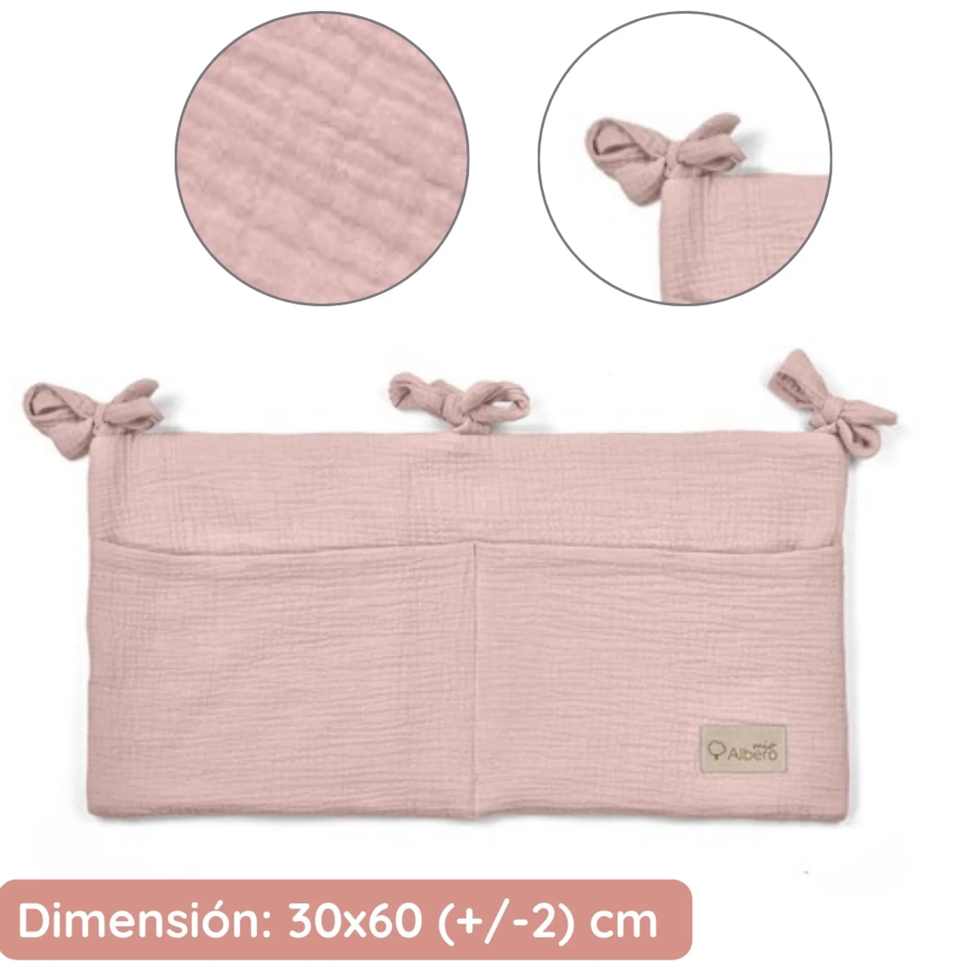 Organizador De Cuna Con Compartimentos Muselina Rosa