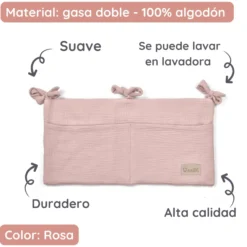 Organizador De Cuna Con Compartimentos Muselina Rosa
