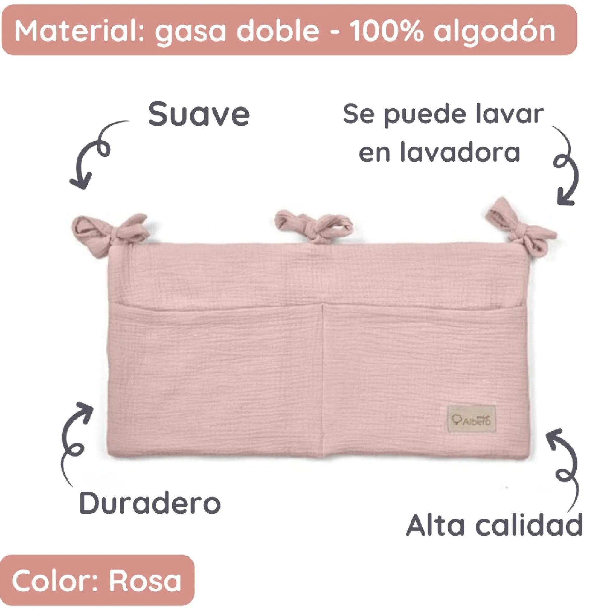 Organizador De Cuna Con Compartimentos Muselina Rosa