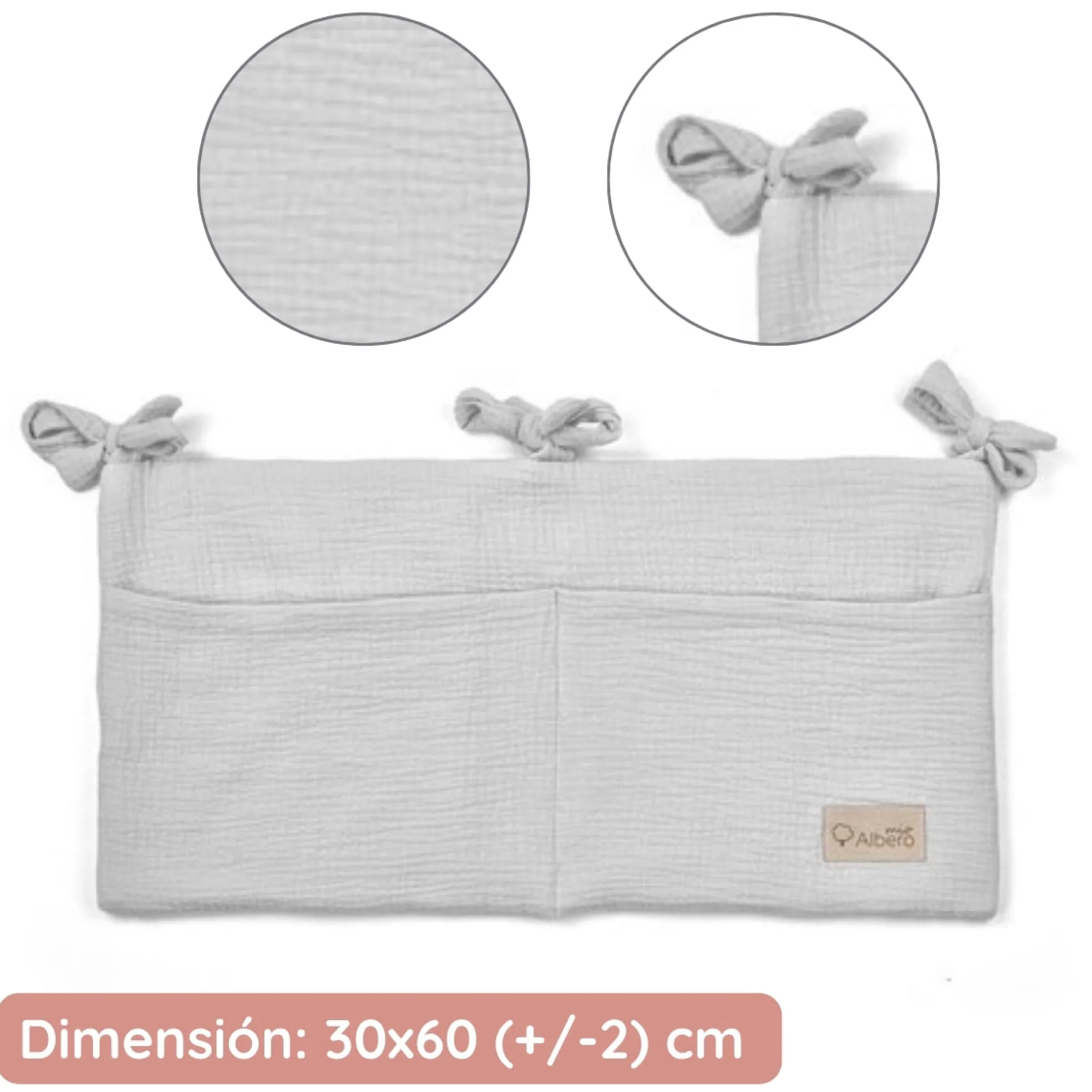 Organizador De Cuna Con Compartimentos Muselina Gris