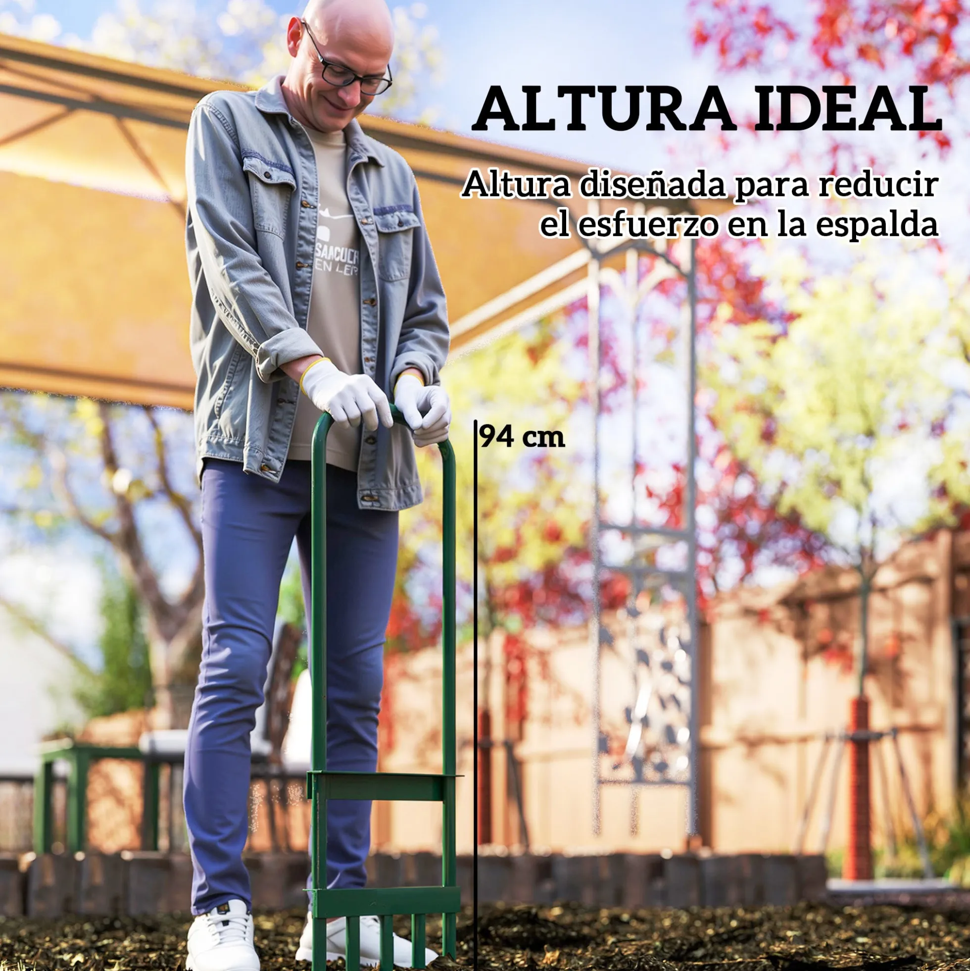 Outsunny Aireador De Césped Manual Con 5 Púas Huecas Verde Oscuro