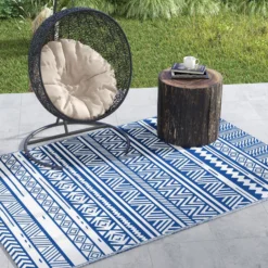 Outsunny Alfombra De Exterior 182x274 Cm Estilo Moderno Azul Oscuro Y Blanco