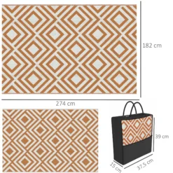 Outsunny Alfombra Exterior Reversible 182x274cm Para Terraza Balcón Patio Rojo