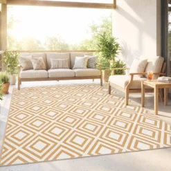 Outsunny Alfombra Exterior Reversible 182x274cm Para Terraza Balcón Patio Rojo