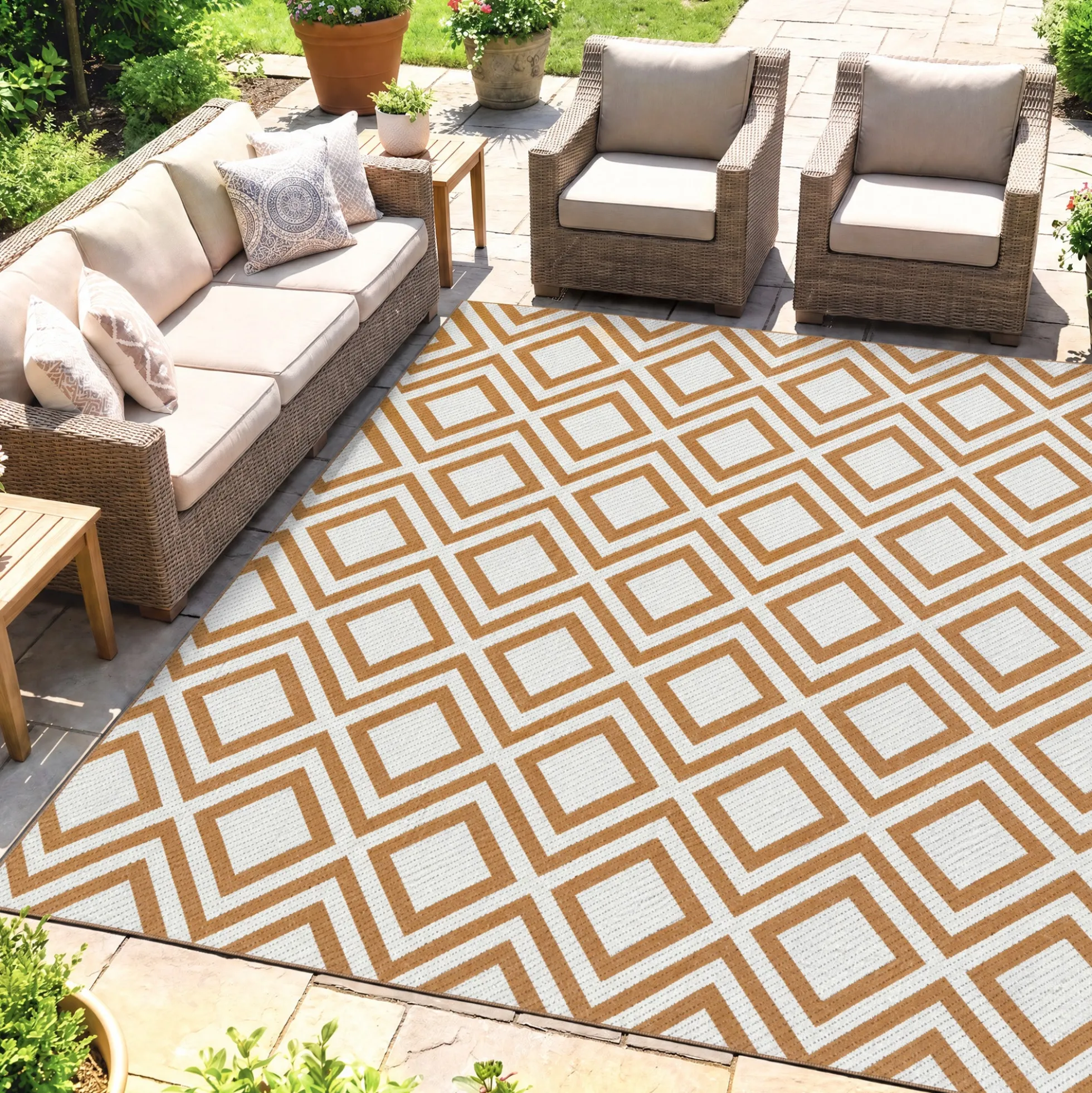 Outsunny Alfombra Exterior Reversible 182x274cm Para Terraza Balcón Patio Rojo