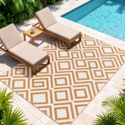 Outsunny Alfombra Exterior Reversible 182x274cm Para Terraza Balcón Patio Rojo