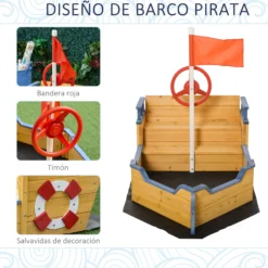 Outsunny Arenero Infantil Madera Diseño Galeón Con Banco Con Almacenaje 3-6 Años